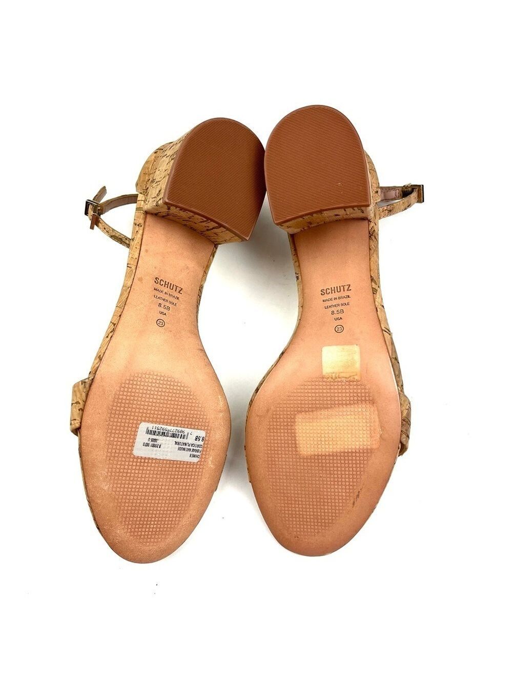 New Schutz Chimes Ankle Strap Block Heel Cork Sandals size 8.5 - Picture 7 of 8